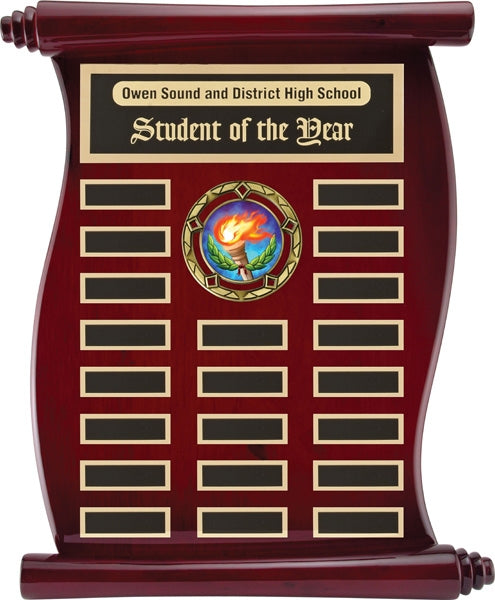 Rosewood Piano Finish Scroll Plaque | Custom Engraved Award