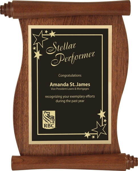 Walnut Finish Scroll Plaque | Custom Wall Plaque Award