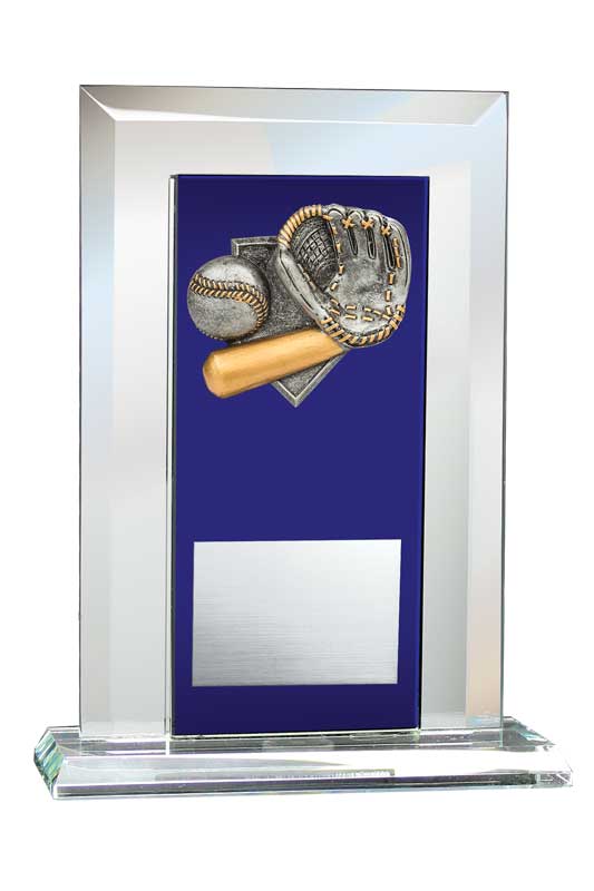 Baseball Relief on Glass Mirror Award with Blue Glass Plate