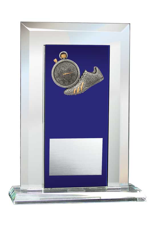 Track Relief on Glass Mirror Award with Blue Glass Plate