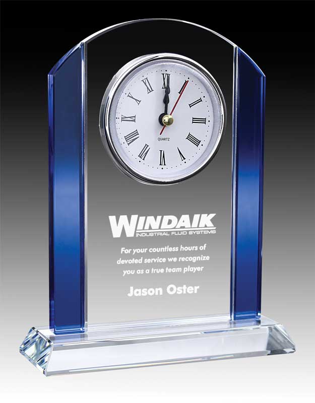 Glass Clock Curve Top with Blue Trim, 6.5″