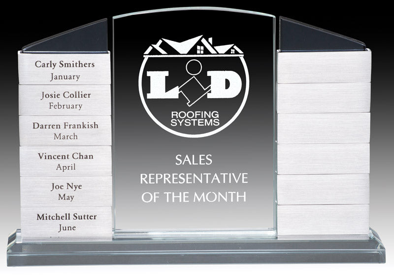 Clear Glass Perpetual Plaque on Base, 12 Plates, 6¼" x 9½"