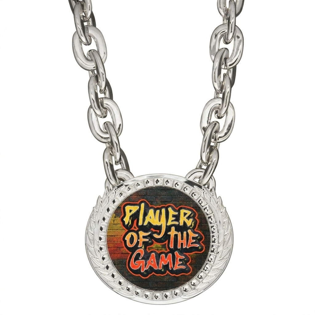 XL Alpha Medal w/Chain 6" x 5.25", Bright