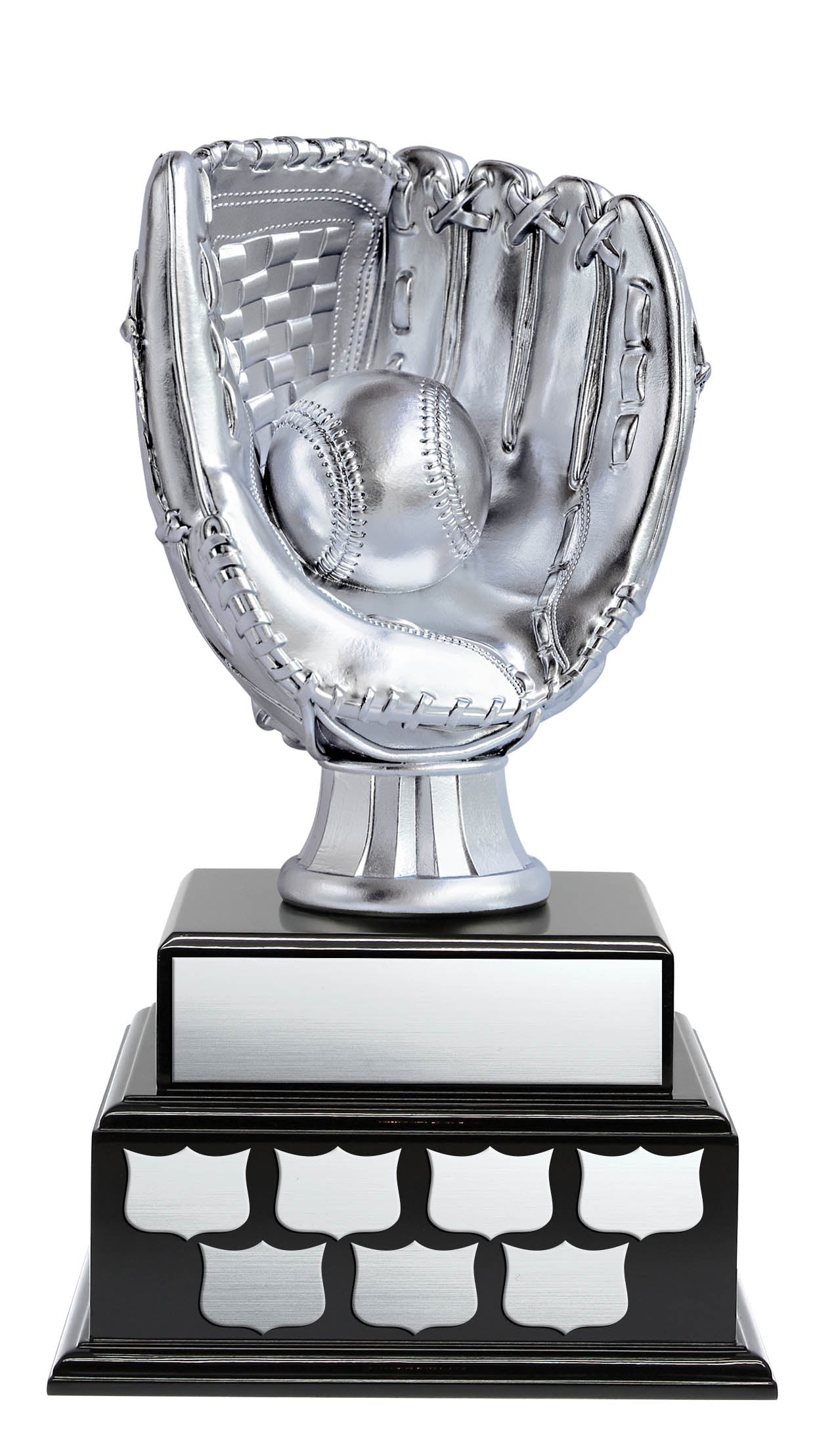 Baseball Resin on Black 2-Tier Annual Base, Silver 15″