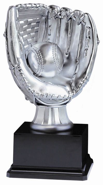 Baseball Glove Resin on Black Base, Silver 13½″