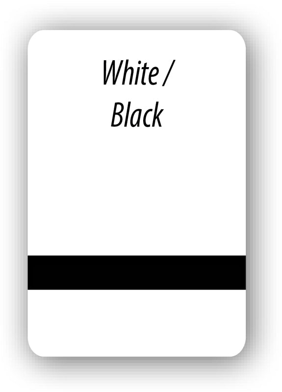 Card with 'White/Black' text and a black stripe on a white background