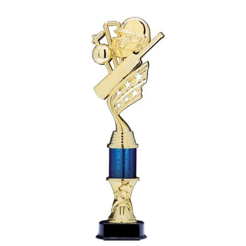 Helix Gold Cricket Trophy with Star Riser and Star Column