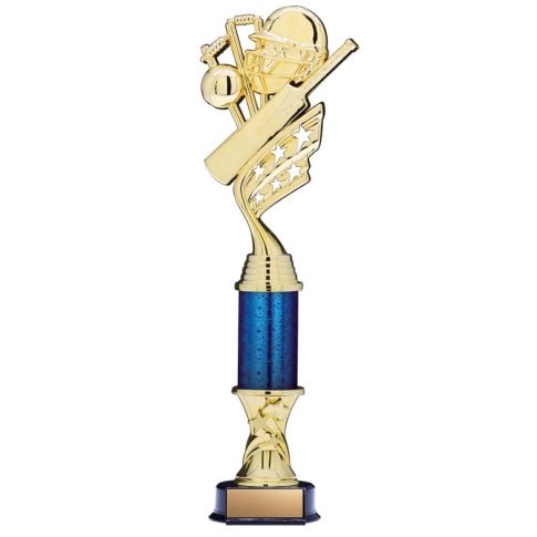 Helix Gold Cricket Trophy with Star Riser and Star Column