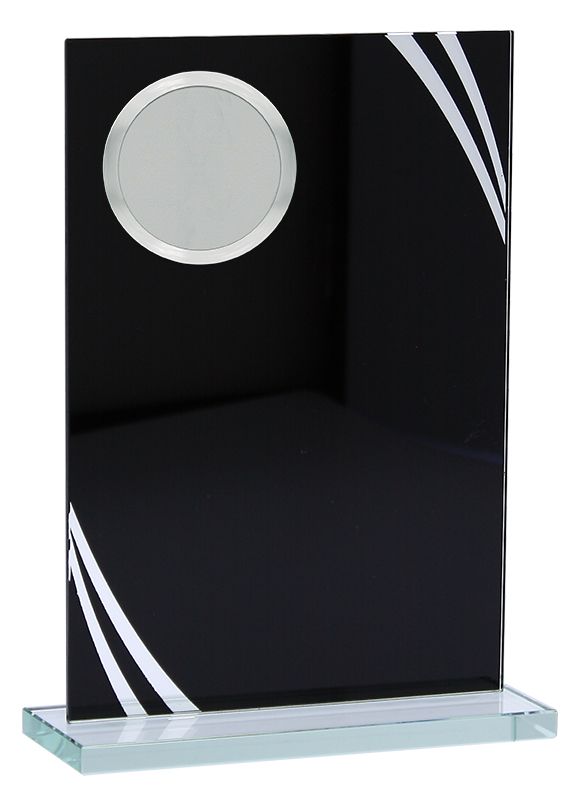Black Reflection Glass Plaque with Silver Border and Metal Insert Holder