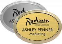 Silver Framed Plastic Oval Name Tag